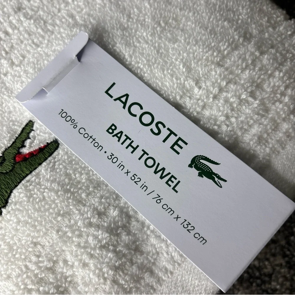 Lacoste Premium White Bath Towel with Iconic Crocodile Logo
